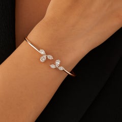 Natural SI/H Diamond Open Cuff Bracelet 14 Karat Rose Gold Handmade Fine Jewelry