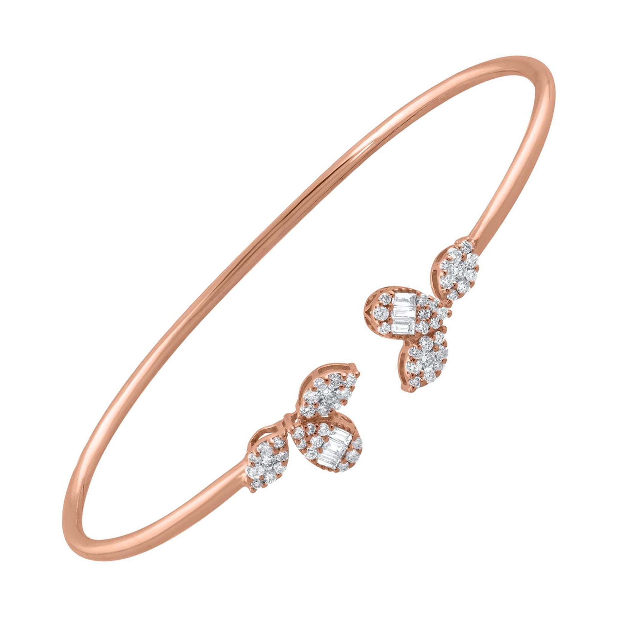 Brazalete abierto de diamantes naturales SI/H Oro rosa de 14 quilates Joyería fina hecha a mano