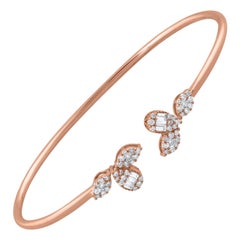 Brazalete abierto de diamantes naturales SI/H Oro rosa de 14 quilates Joyería fina hecha a mano