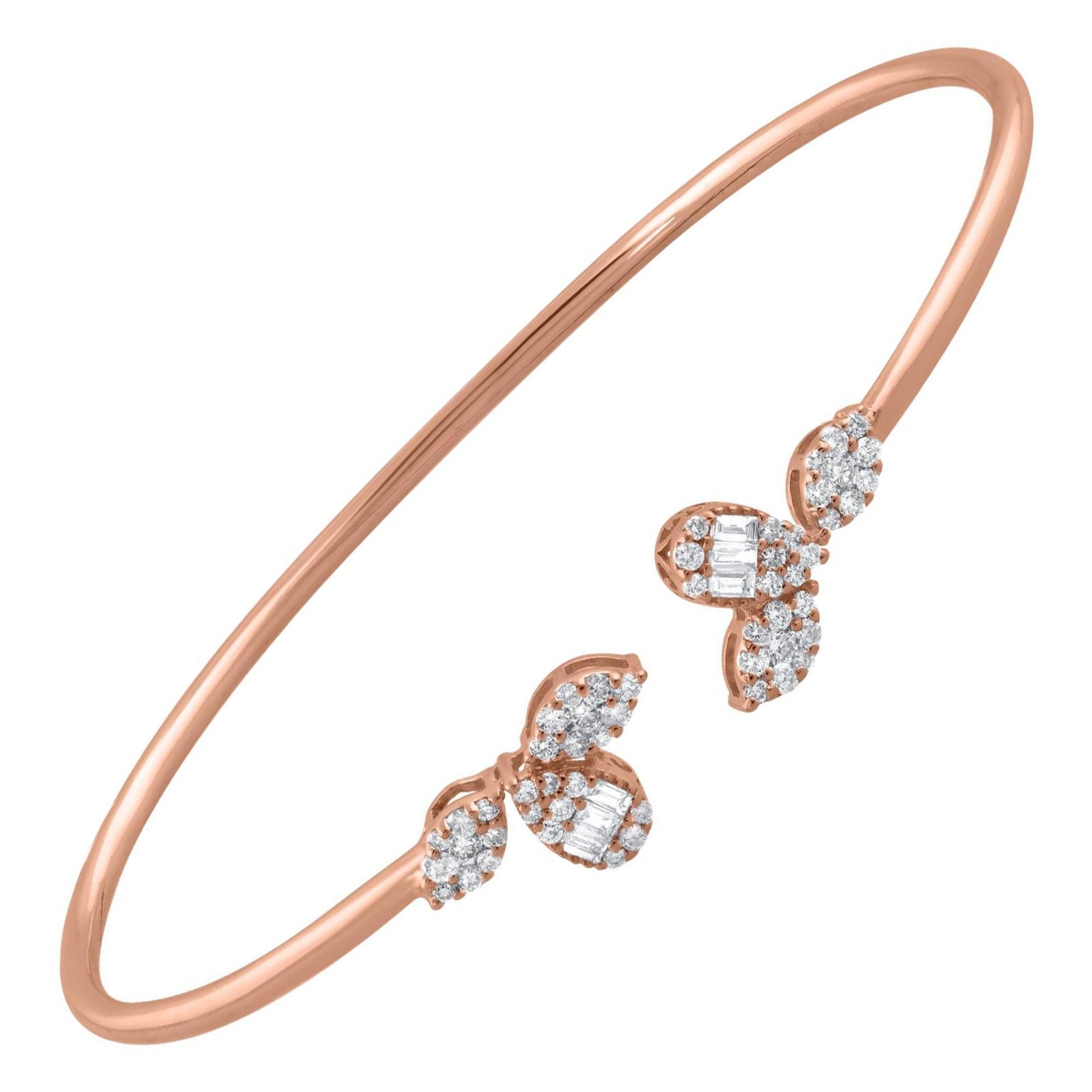 Brazalete abierto de diamantes naturales SI/H Oro rosa de 18 quilates Joyería fina hecha a mano