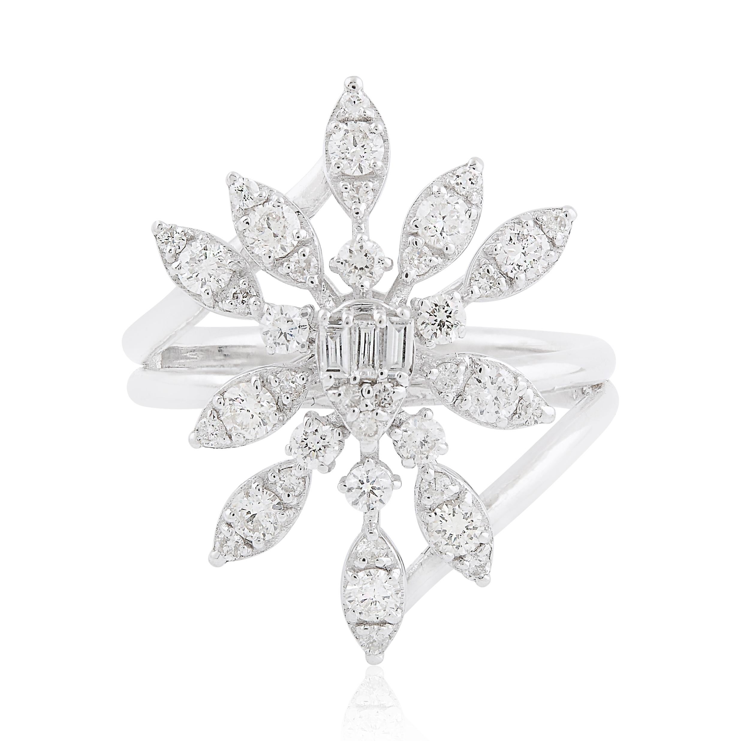 En venta: Anillo floral de oro blanco de 14 quilates con pavé de diamantes naturales SI/H Joyería fina  4