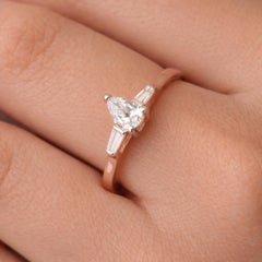 Natural SI/H Diamond Three Stone Style Stackable Ring 18 Karat Rose Gold