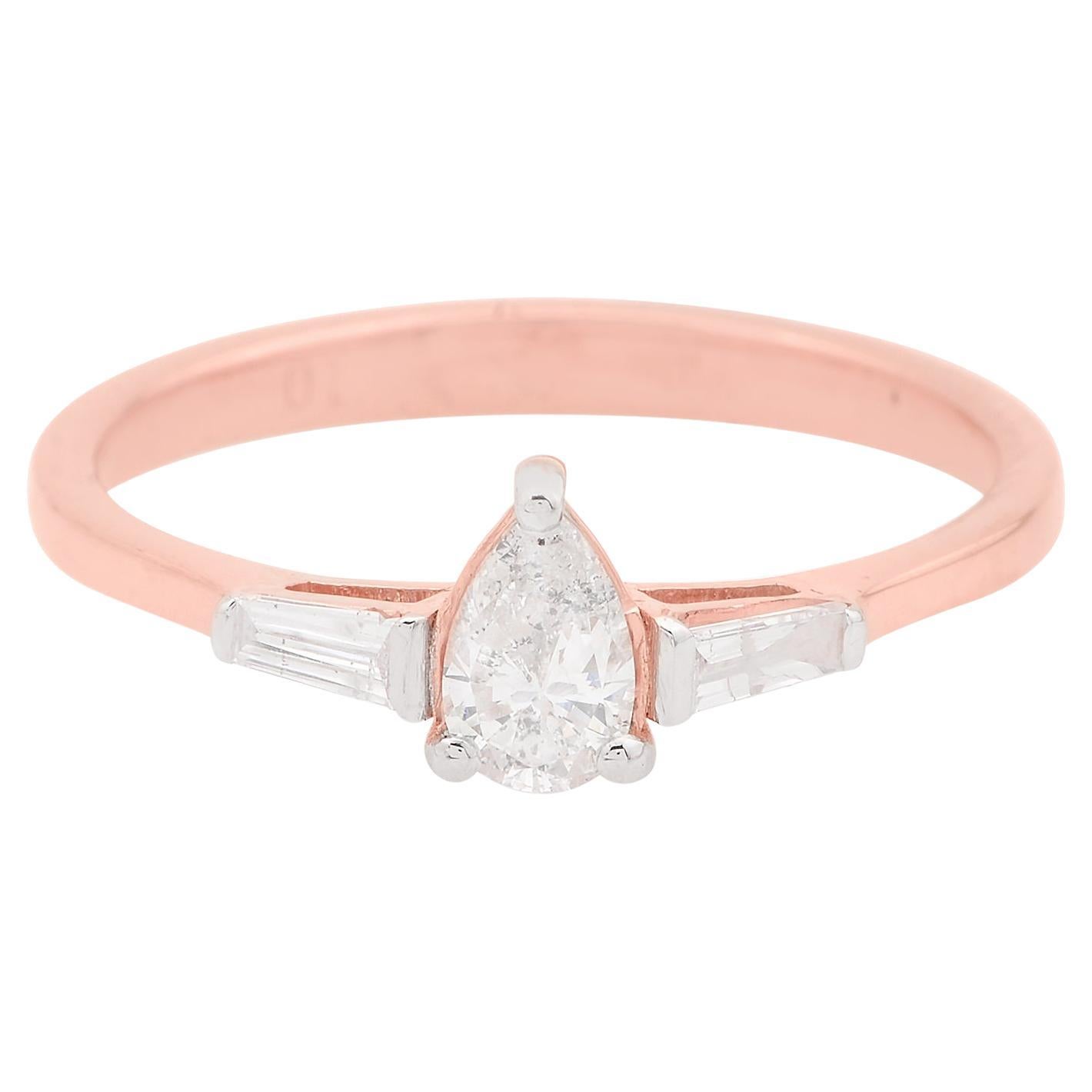 For Sale:  Natural SI/H Diamond Three Stone Style Stackable Ring 18 Karat Rose Gold