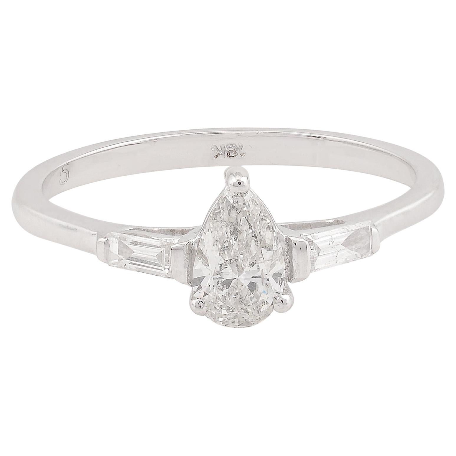 For Sale:  Natural SI/H Diamond Three Stone Style Stackable Ring 18 Karat White Gold