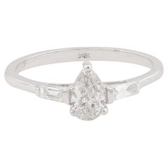 Natural SI/H Diamond Three Stone Style Stackable Ring 18 Karat White Gold
