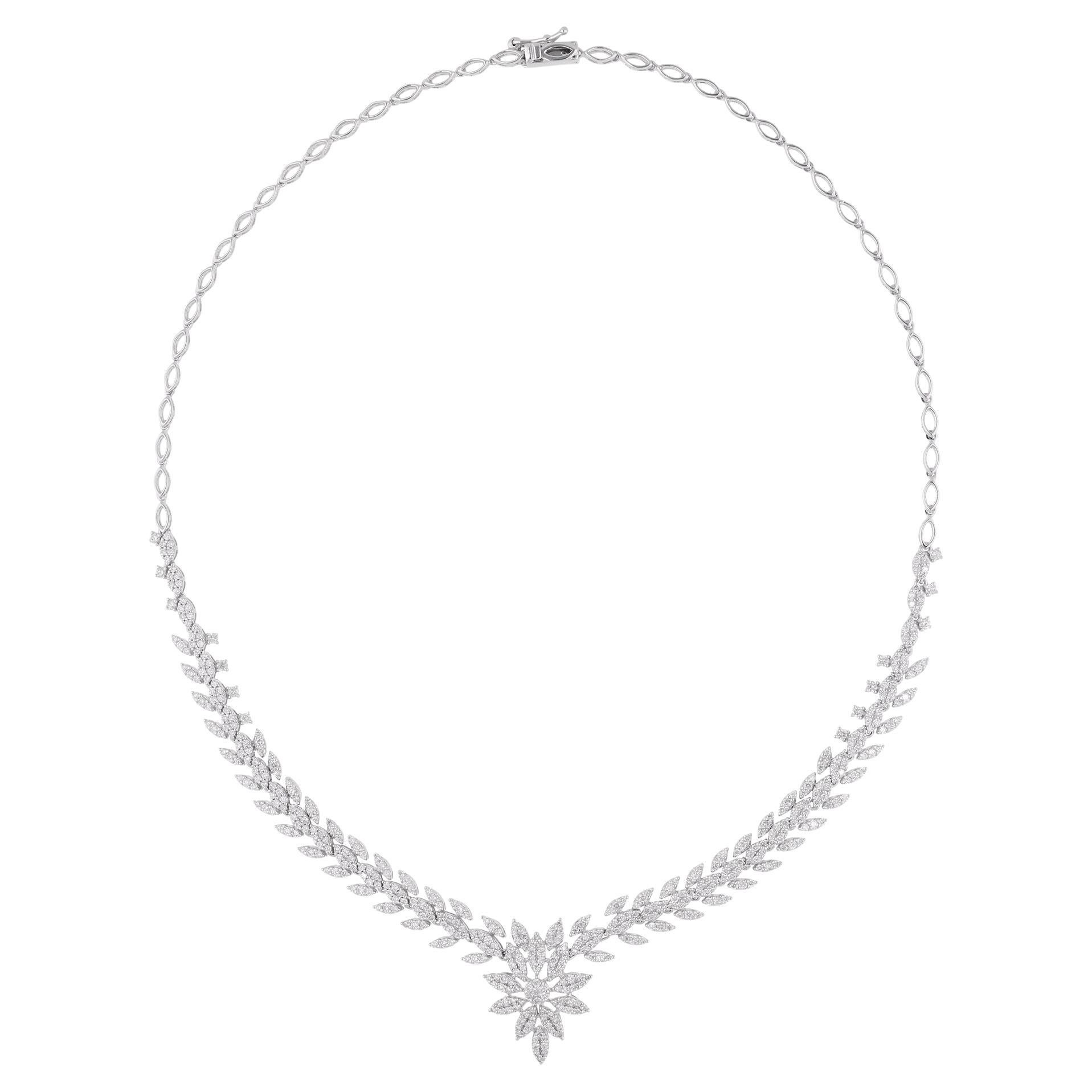 Natural SI/H Diamond Wedding Necklace 14 Karat White Gold Handmade Fine Jewelry For Sale