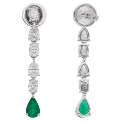 Orecchini a goccia con smeraldo dello Zambia con diamante naturale SI/H Oro bianco 18 carati