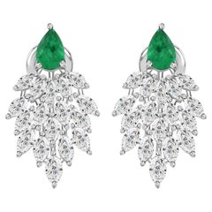 Natural SI/H Diamond Zambian Emerald Dangle Earrings 18 Karat White Gold Jewelry