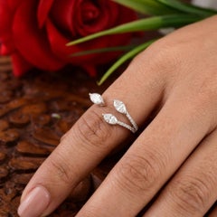 Natural SI/H Marquise Diamond Open Wedding Ring 18 Karat White Gold