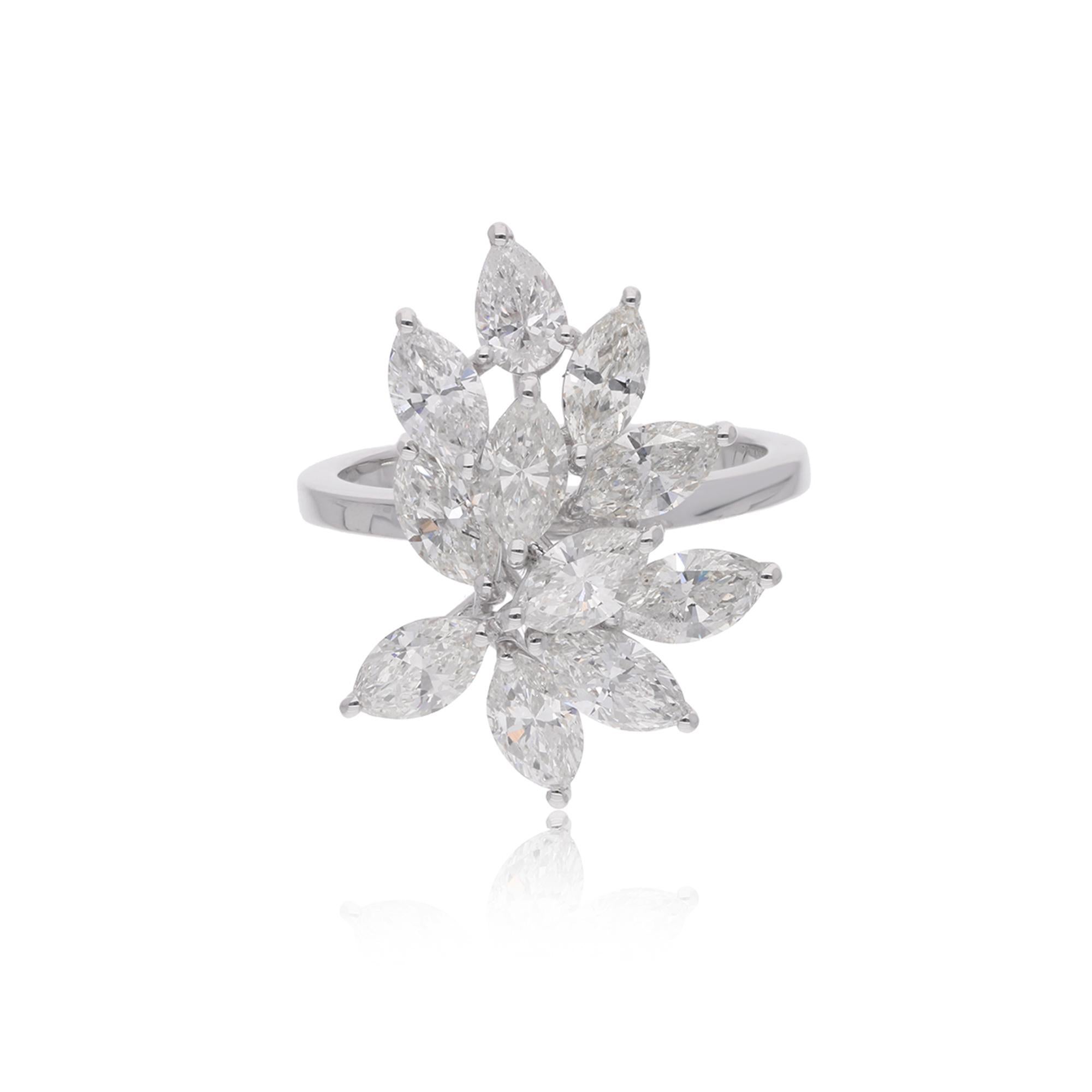 Im Angebot: Natürlicher SI/H Marquise Birne Form Diamant Cluster Verlobungsring 14k Weißgold () 7