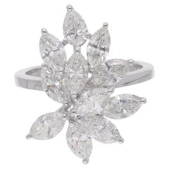 Natürlicher SI/H Marquise Birne Form Diamant Cluster Verlobungsring 14k Weißgold