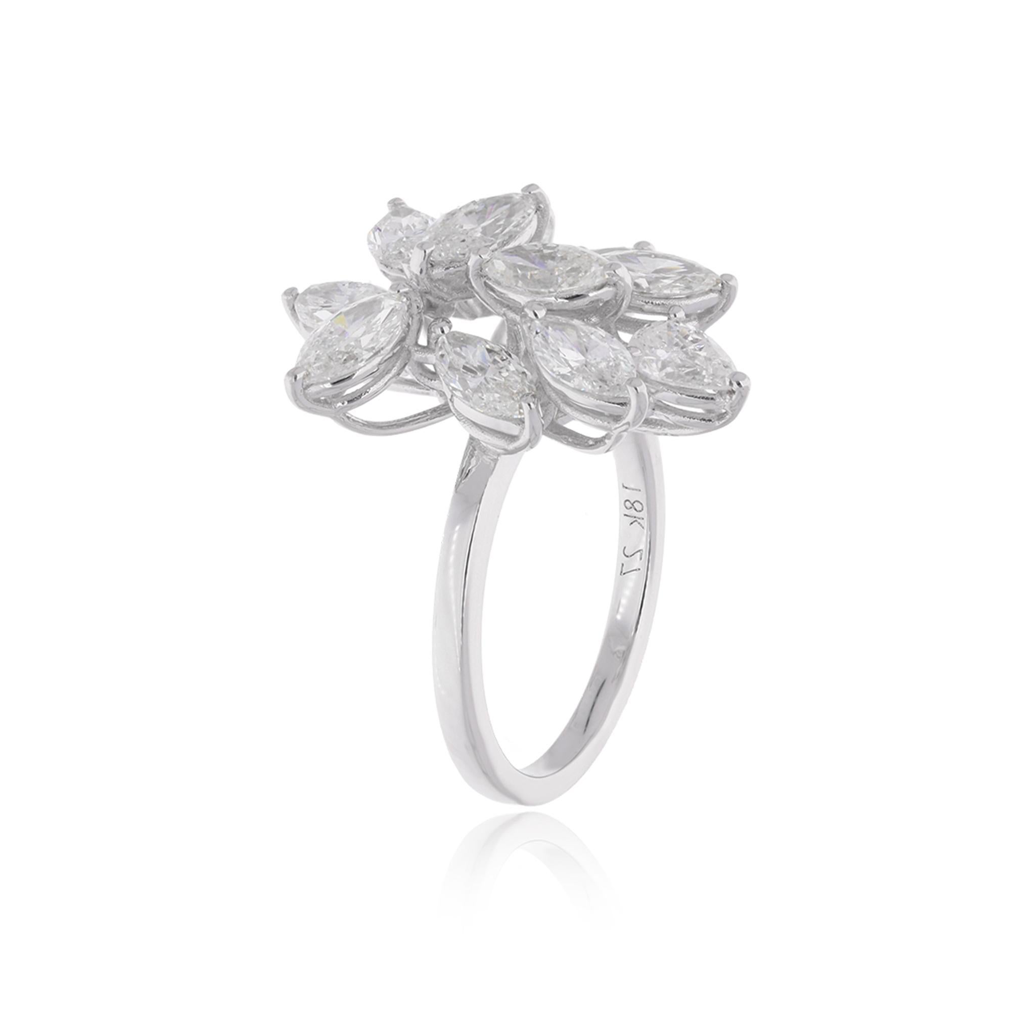 in vendita:  Anello di fidanzamento con cluster di diamanti naturali SI/H Marquise Pear Shape in oro bianco 18 carati 6