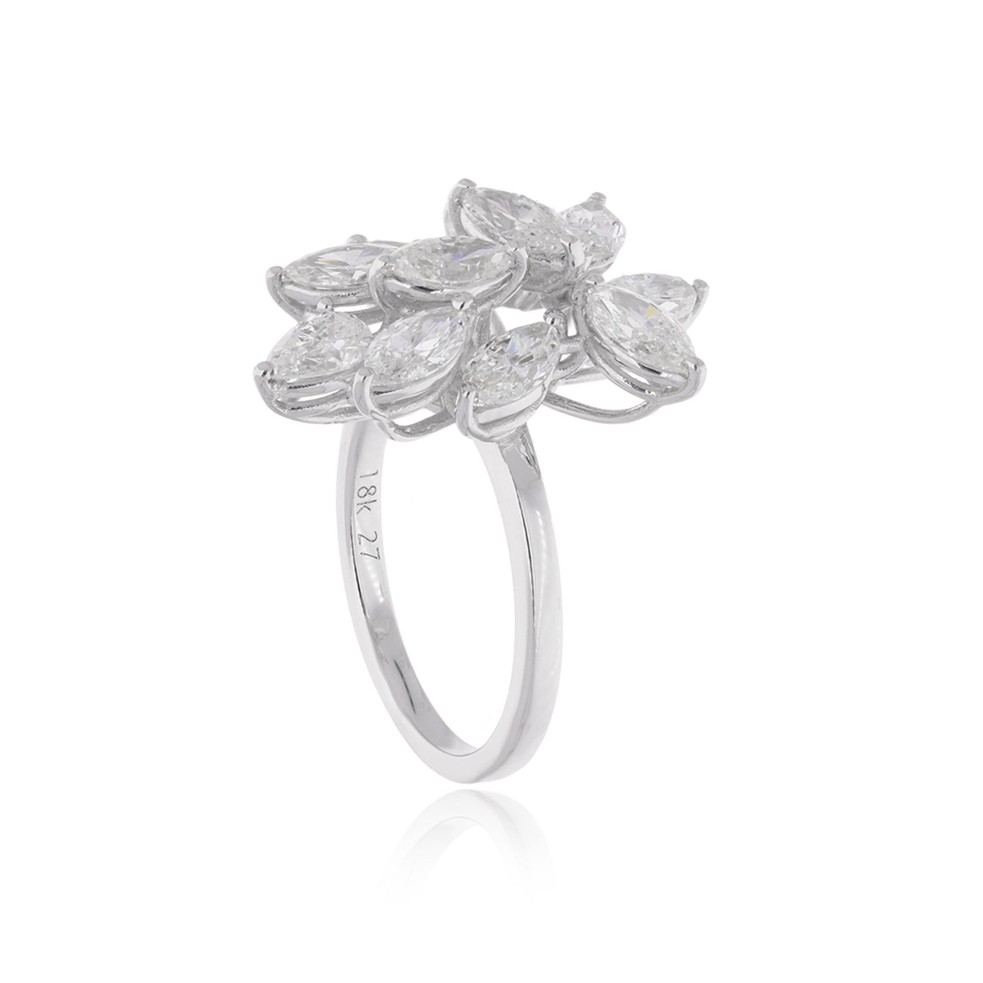 in vendita:  Anello di fidanzamento con cluster di diamanti naturali SI/H Marquise Pear Shape in oro bianco 18 carati 7