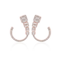 Orecchini a cerchio con diamanti ottagonali e baguette di Nature SI/H Gioielli in oro rosa 14 carati