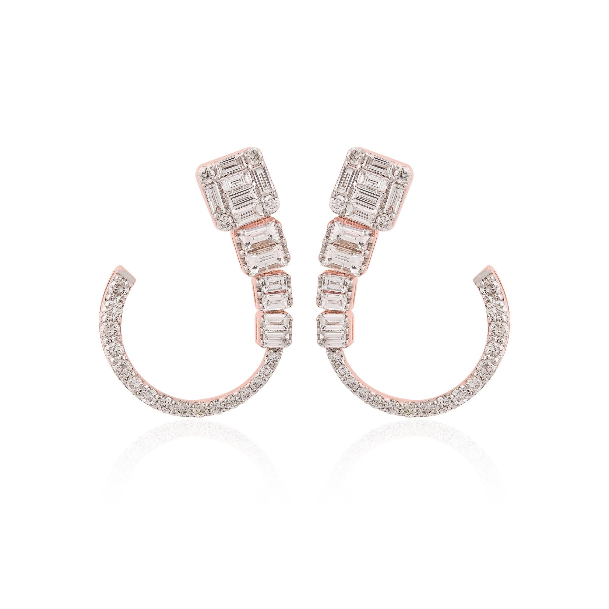 Crafted with precision and expertise, these hoop earrings are not only a symbol of timeless beauty but also a testament to superior craftsmanship. The 18 Karat Rose Gold setting provides a warm and radiant backdrop for the dazzling diamonds,