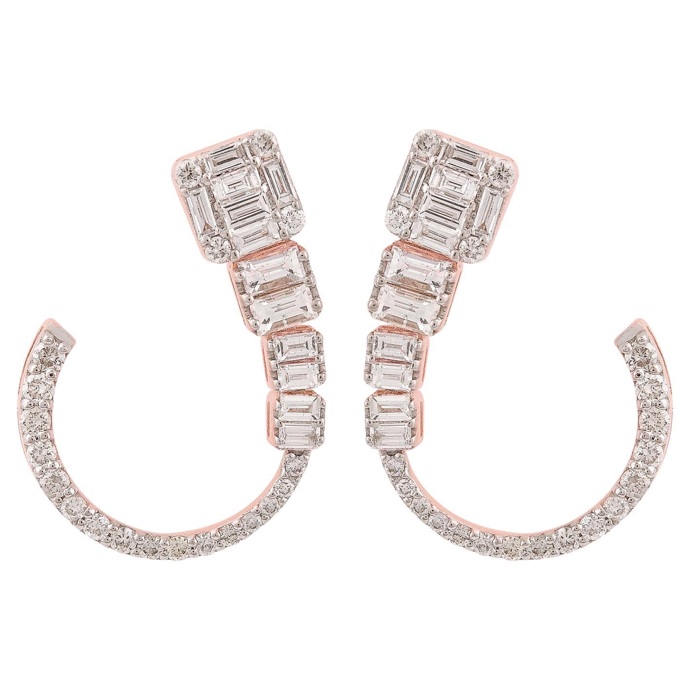 Orecchini a cerchio con diamanti ottagonali e baguette di Nature SI/H Gioielli in oro rosa 18 carati