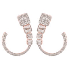 Orecchini a cerchio con diamanti ottagonali e baguette di Nature SI/H Gioielli in oro rosa 18 carati