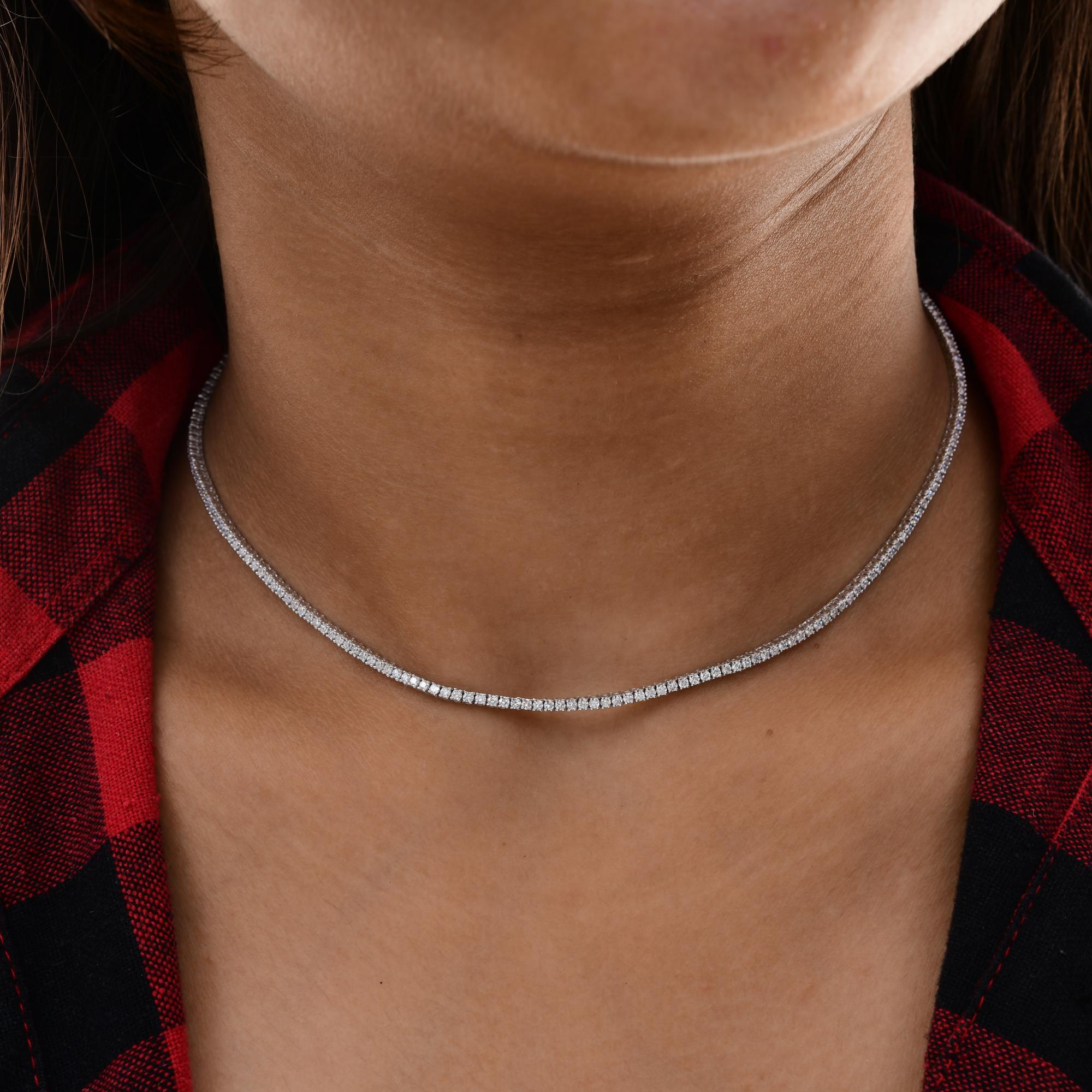 Round Cut Natural SI/H Pave Diamond Chain Tennis Necklace 14k White Solid Gold 2.50 Ct. For Sale