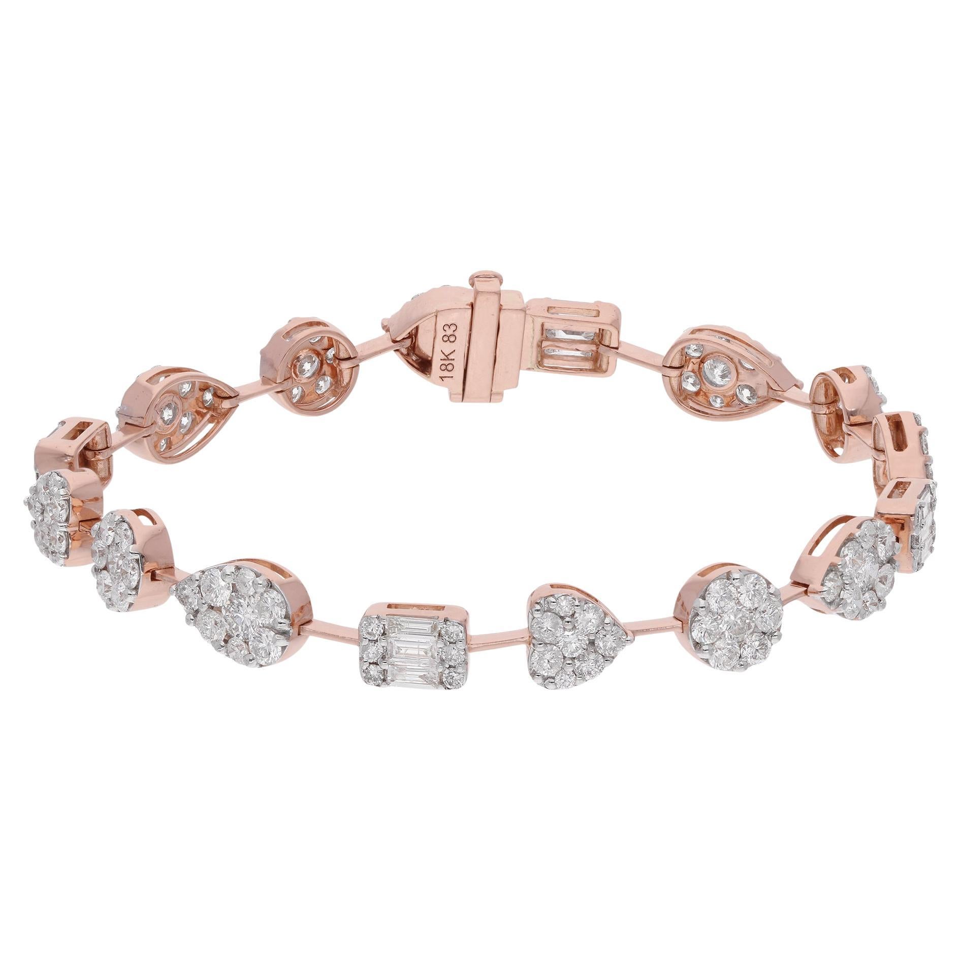 Bracciale Charm con diamanti naturali SI/H Pave Gioielli in oro rosa 18 carati 5 carati