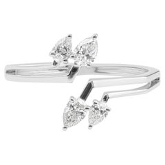 Natural SI/H Pear Cut Diamond Open Cuff Bridal Ring 18 Karat White Gold