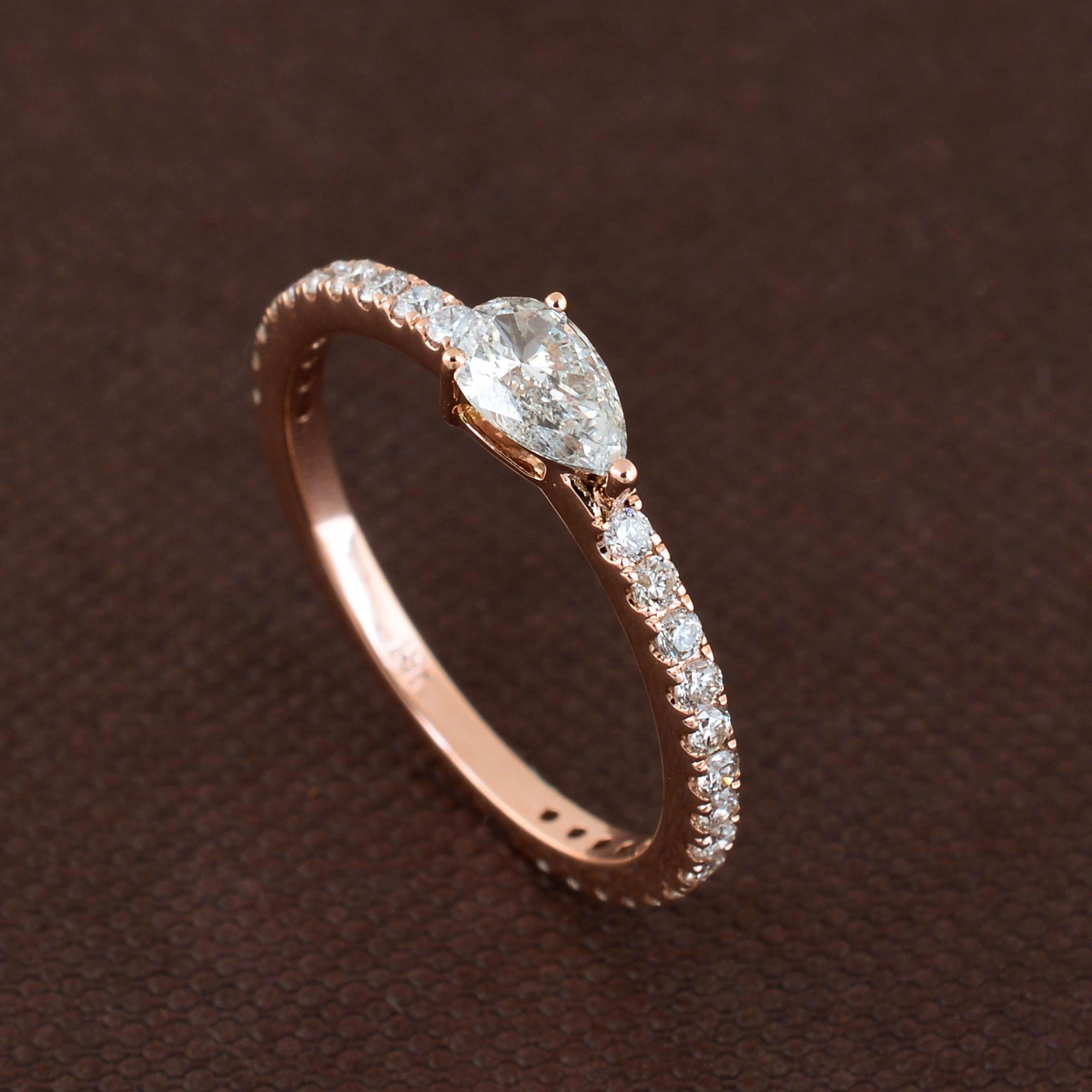 Modern Natural SI/H Pear Diamond Eternity Engagement Ring 18 Karat Rose Gold 0.66 Ct. For Sale