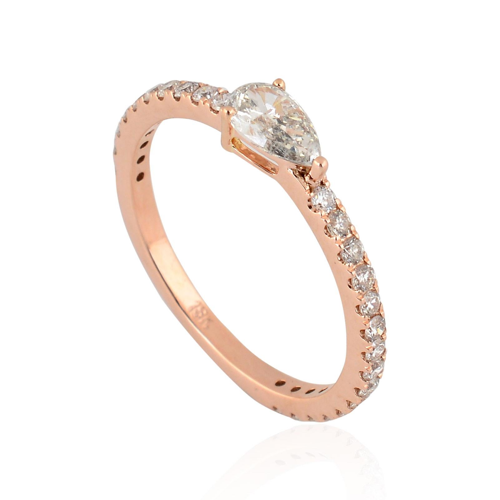 Pear Cut Natural SI/H Pear Diamond Eternity Engagement Ring 18 Karat Rose Gold 0.66 Ct. For Sale