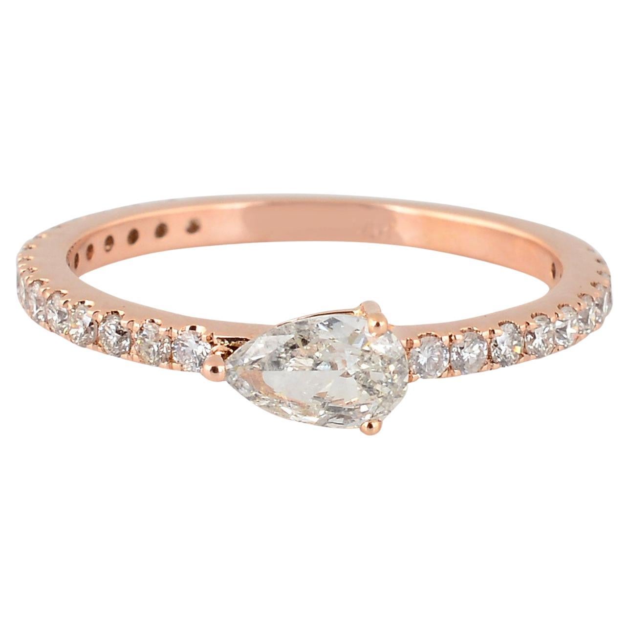 Natural SI/H Pear Diamond Eternity Engagement Ring 18 Karat Rose Gold 0.66 Ct. For Sale