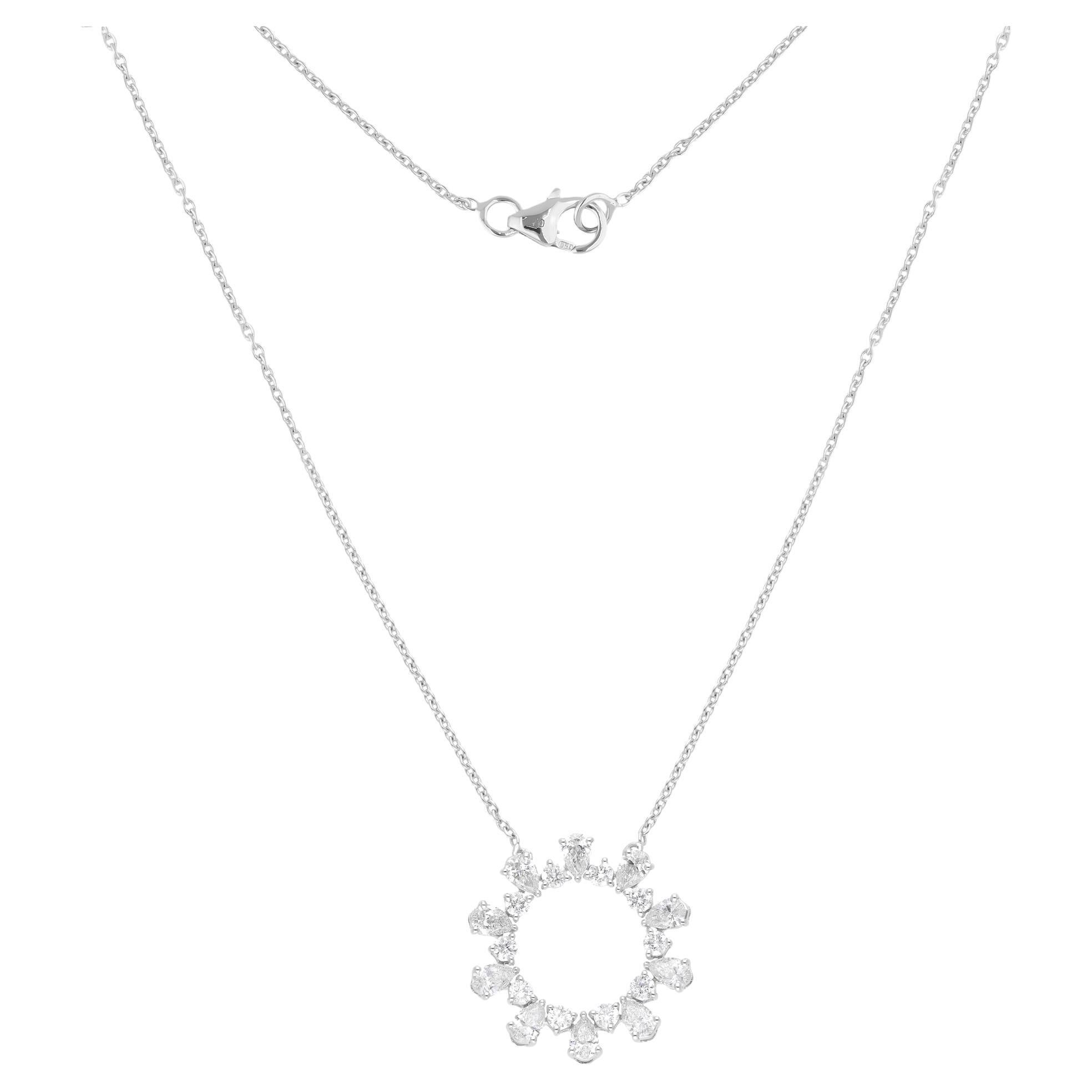 Natural SI/H Pear & Round Diamond Circle Pendant Necklace 14 Karat White Gold