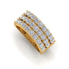 2.05 Ct SI/H Brilliant Cut Diamond Triple Row Band Ring 14k Yellow Gold Gift