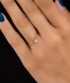 Natural SI/H Two Stone Diamond Open Bypass Ring 18 Karat Yellow Gold