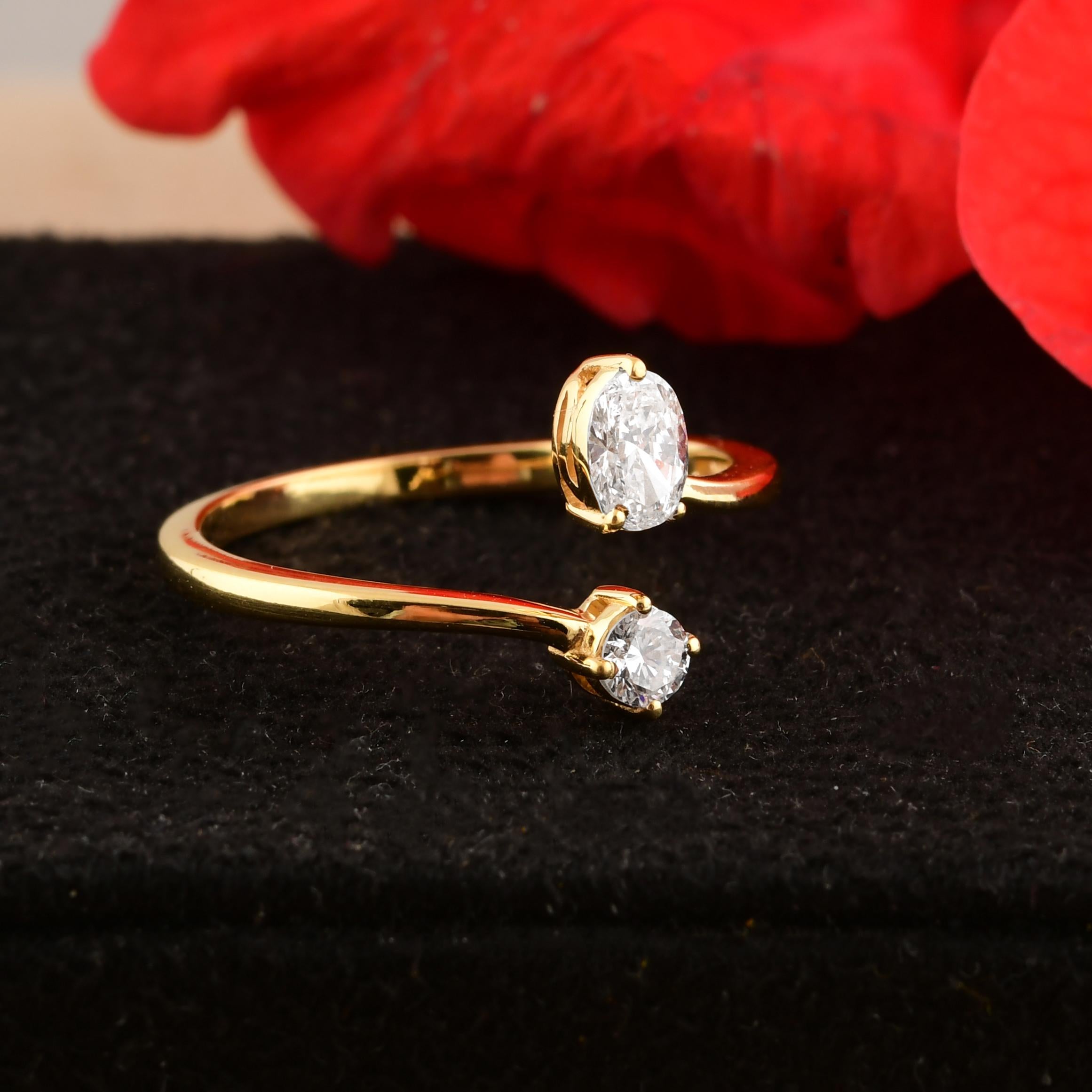 Customizable Natural SI/H Two Stone Diamond Open Bypass Ring 18 Karat ...