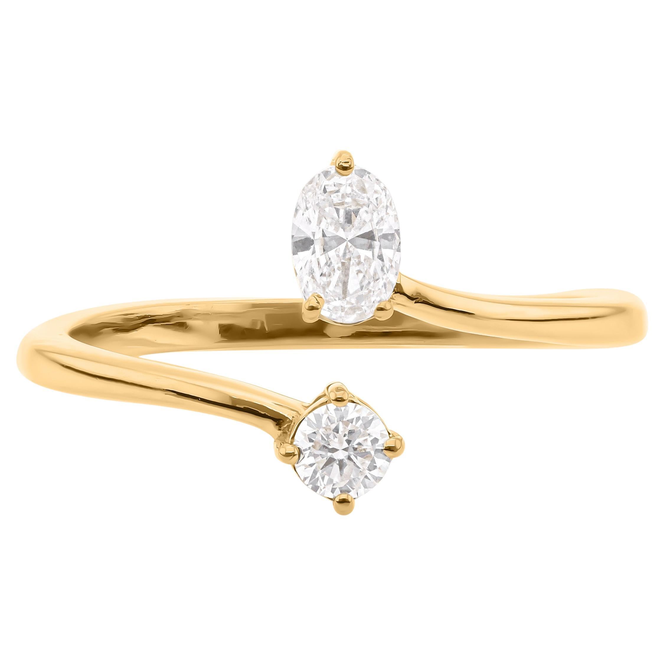 For Sale:  Natural SI/H Two Stone Diamond Open Bypass Ring 18 Karat Yellow Gold