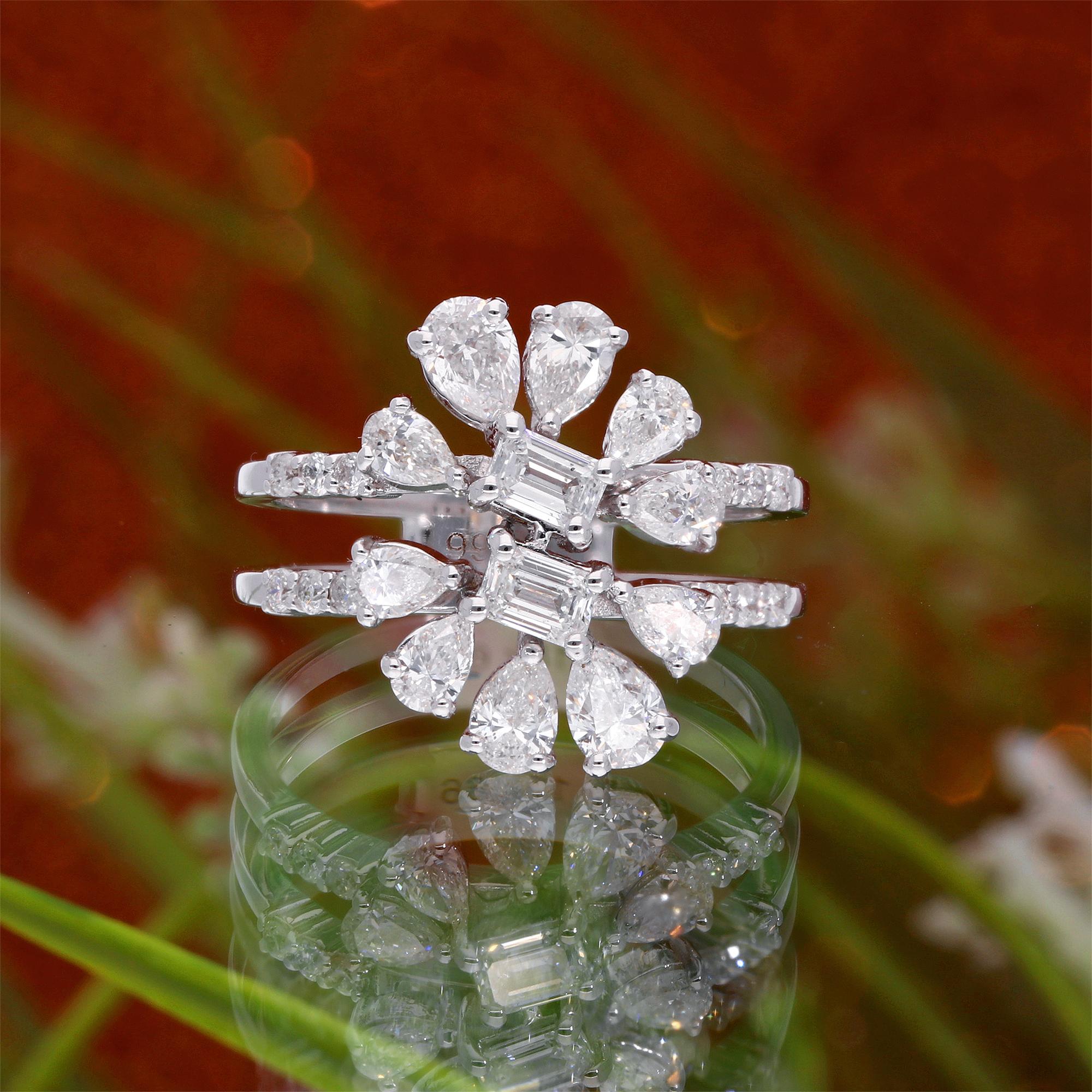 Natürlicher SI/HI 1,65 Karat Smaragd & birnenförmiger Diamantring 14 Karat Weißgold im Zustand „Neu“ im Angebot in Diera, Dubai