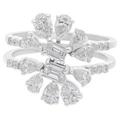 Natural SI/HI 1.65 Carat Emerald & Pear Shape Diamond Ring 14 Karat White Gold