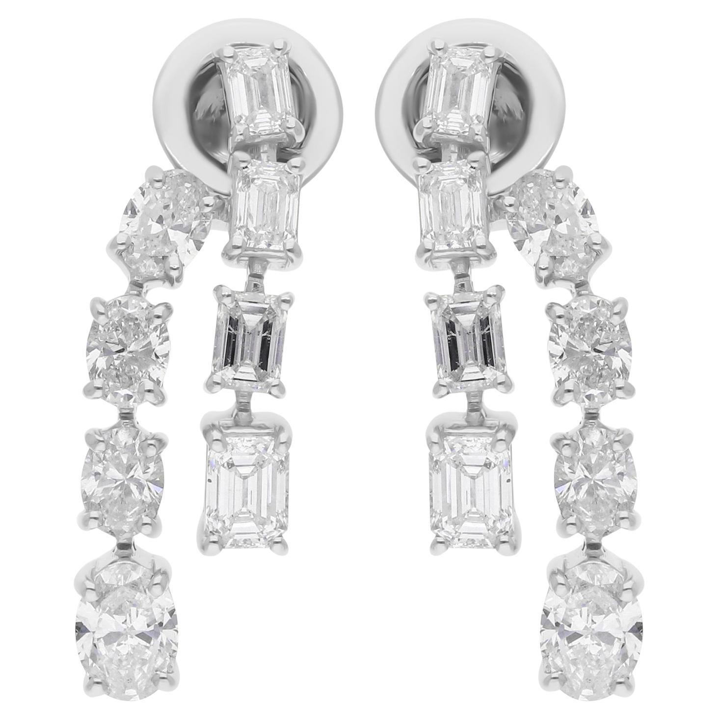 Boucles d'oreilles pendantes en or blanc 18 carats, diamant naturel SI/HI 2.99 carats Cadeau de mariage en vente