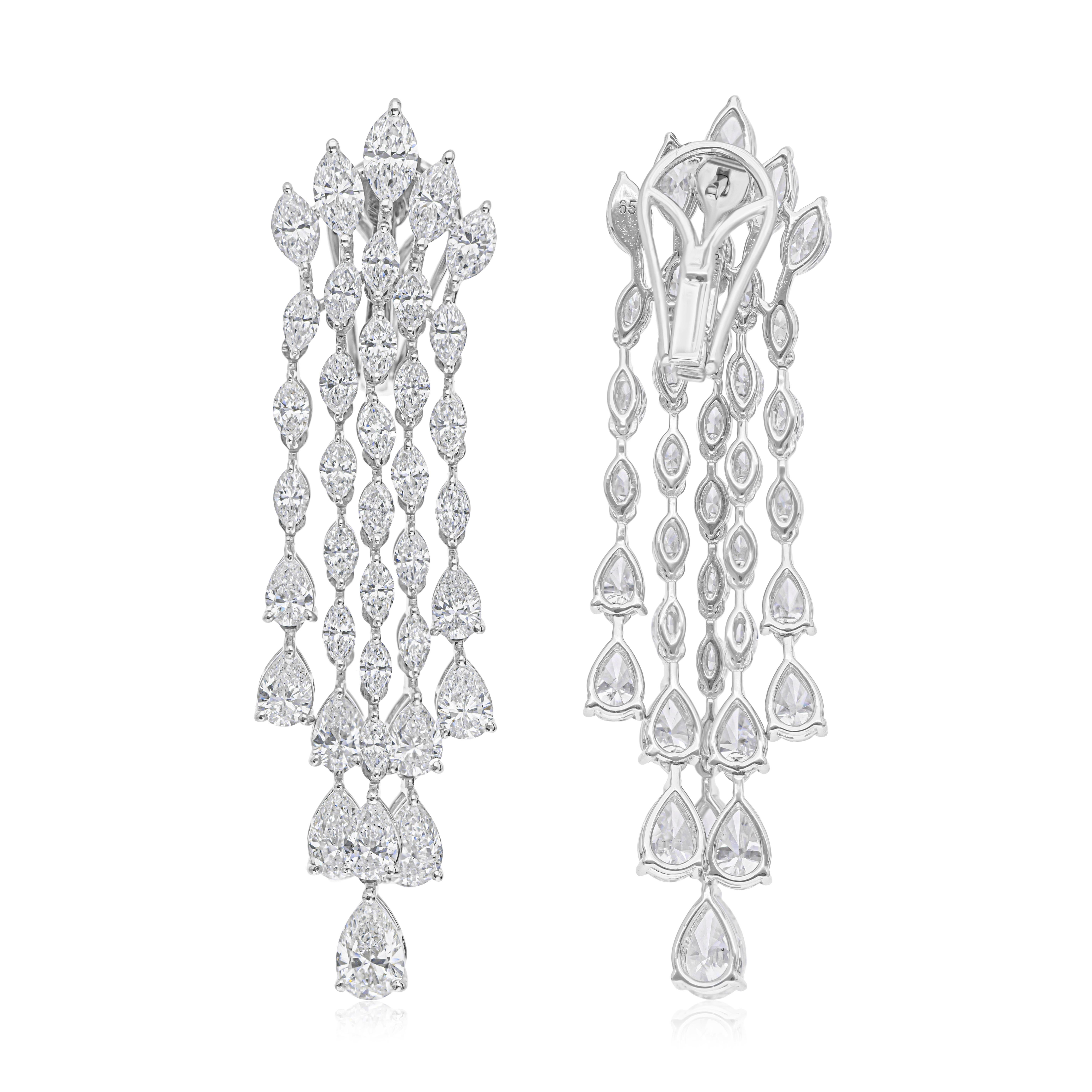 Taglio misto Orecchini da sposa a cascata con diamanti naturali SI/HI 9,57 carati in oro bianco 14K in vendita