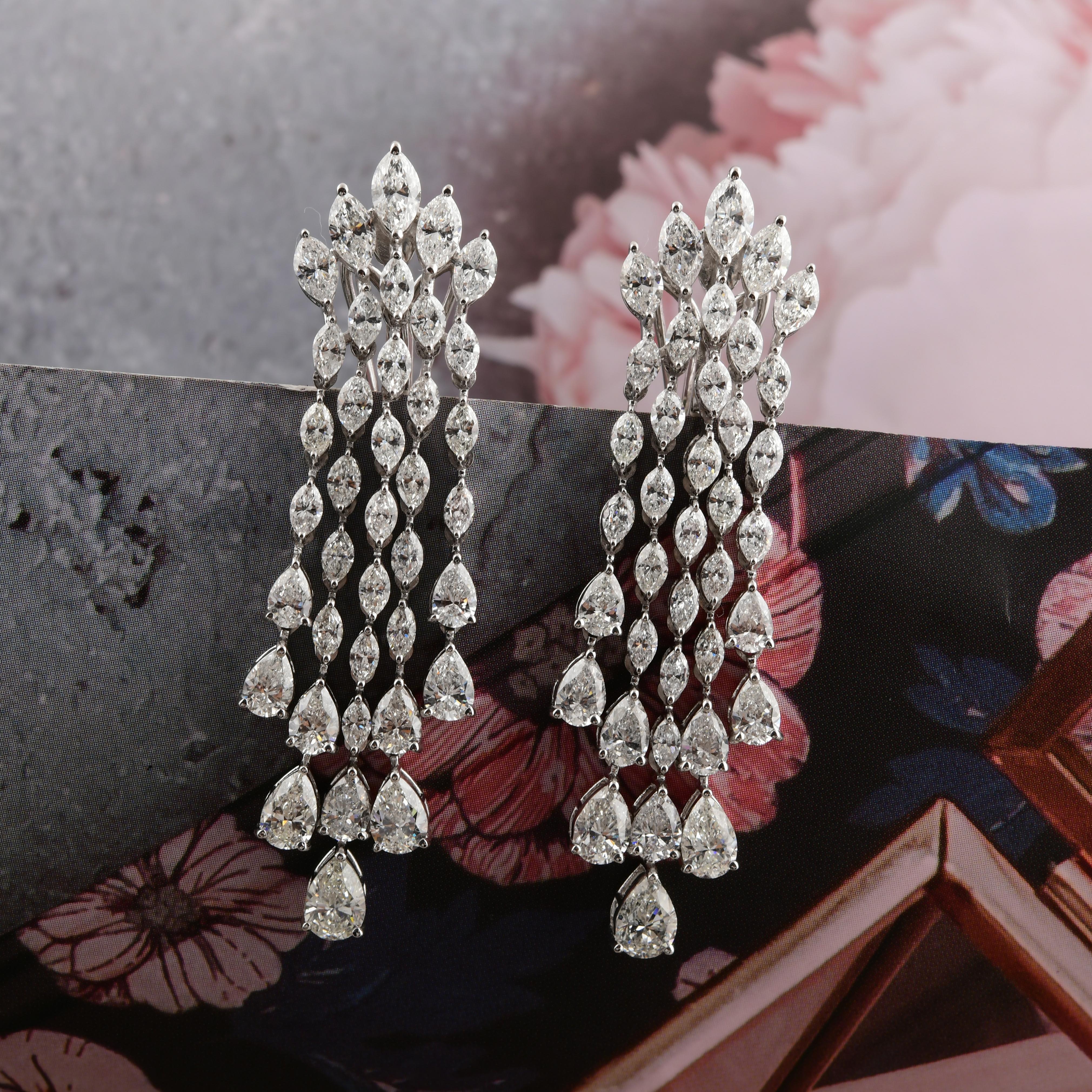 Orecchini da sposa a cascata con diamanti naturali SI/HI 9,57 carati in oro bianco 14K In condizioni Nuovo in vendita a Diera, Dubai