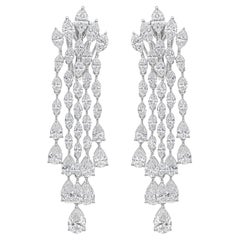 Nature SI/HI 9.57Ct Diamond Cascade Chandelier Wedding Earrings 14K White Gold