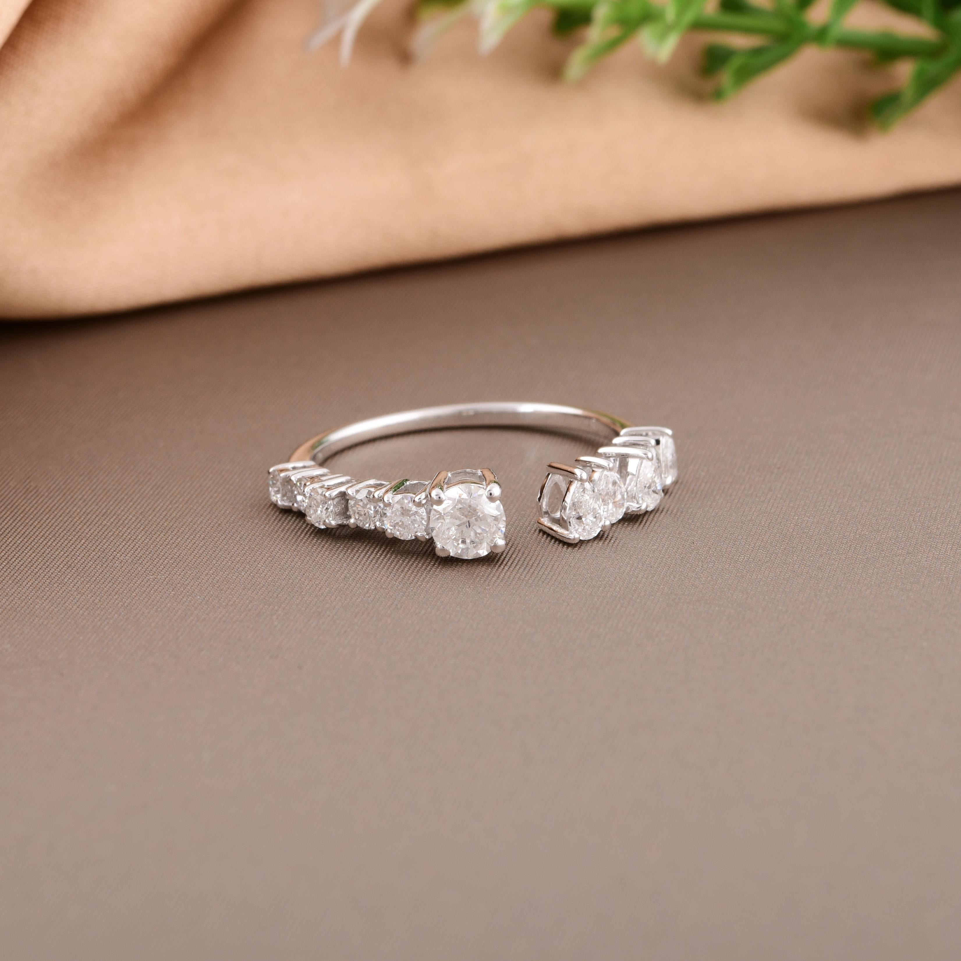 For Sale:  Natural SI/HI Fine Diamond Stackable Open Band Ring in 18 Karat Solid White Gold 4