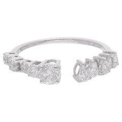 Natural SI/HI Fine Diamond Stackable Open Band Ring in 18 Karat Solid White Gold