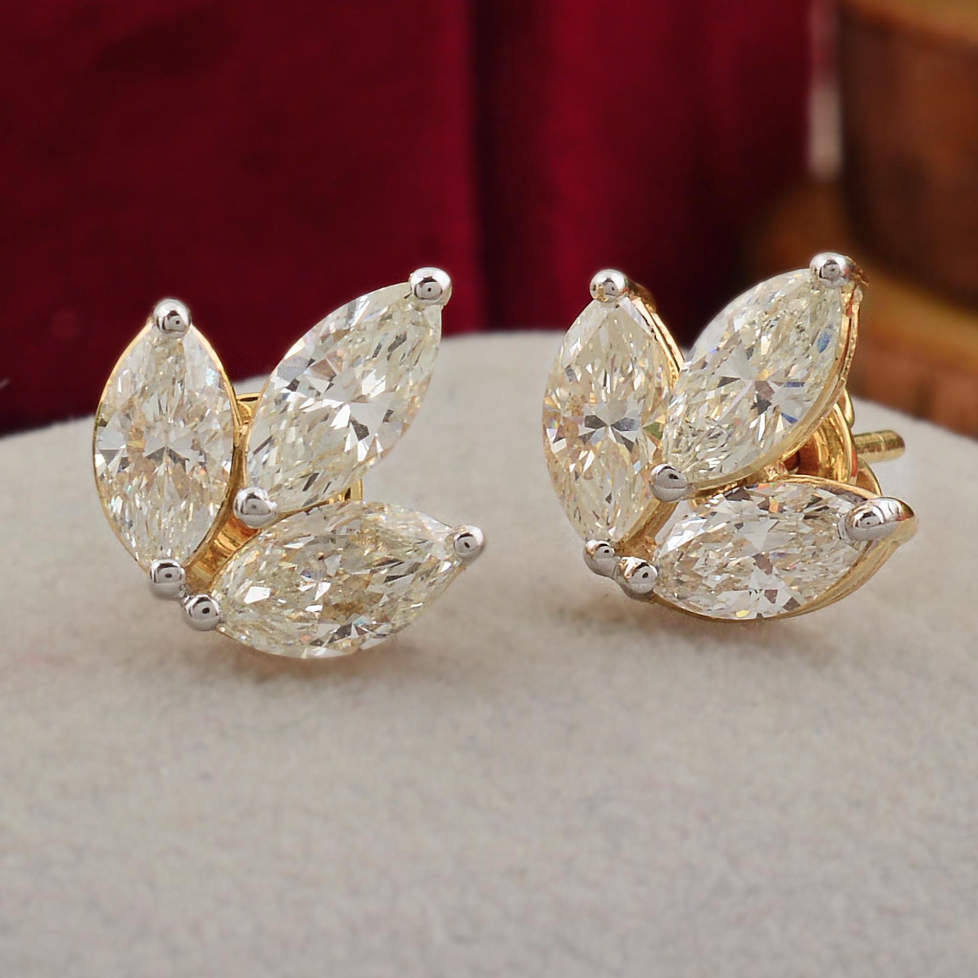 Modern Natural SI/HI Marquise Diamond Minimalist Stud Earrings 14k Yellow Gold Jewelry For Sale