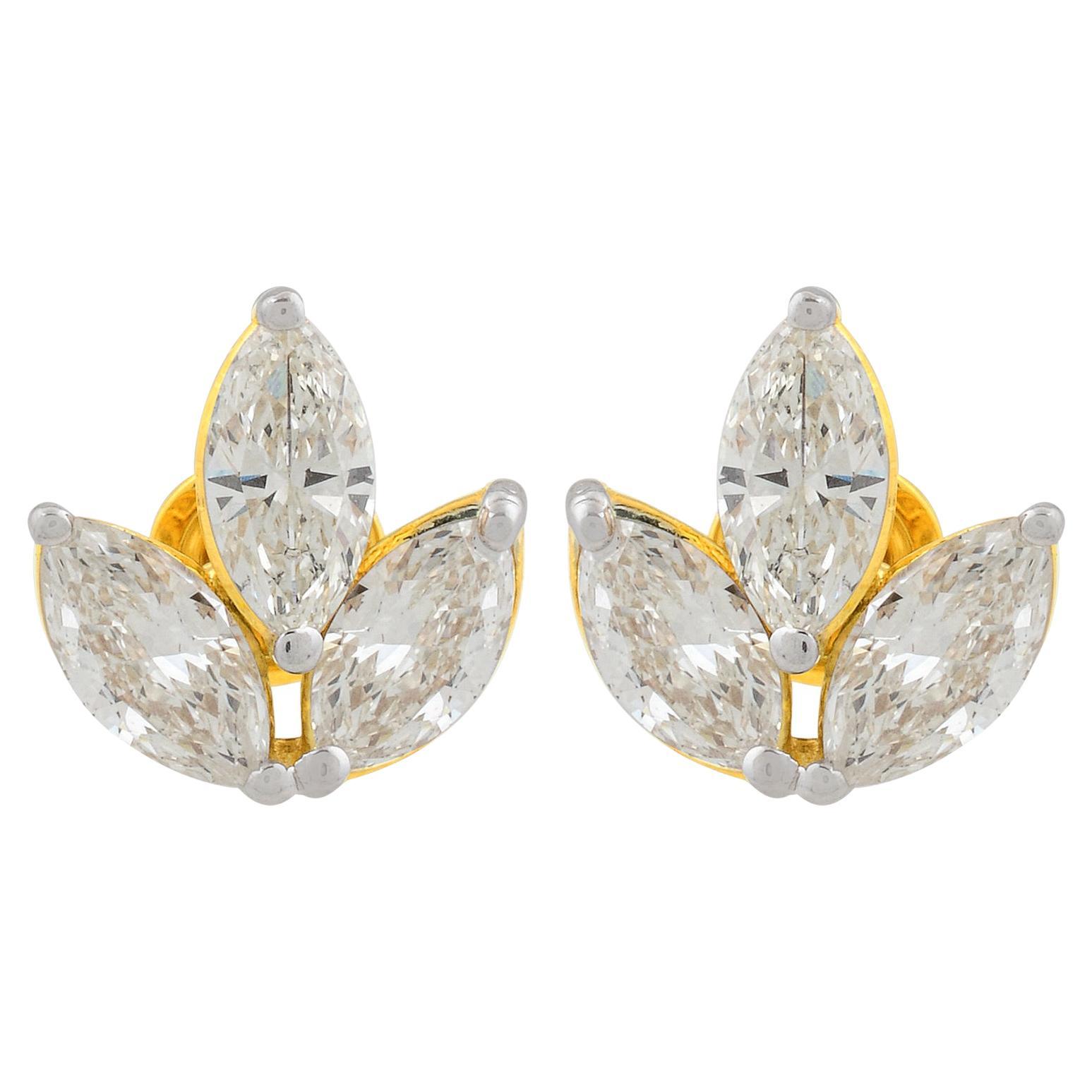 Natural SI/HI Marquise Diamond Minimalist Stud Earrings 14k Yellow Gold Jewelry