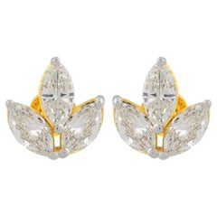Natural SI/HI Marquise Diamond Minimalist Stud Earrings 14k Yellow Gold Jewelry