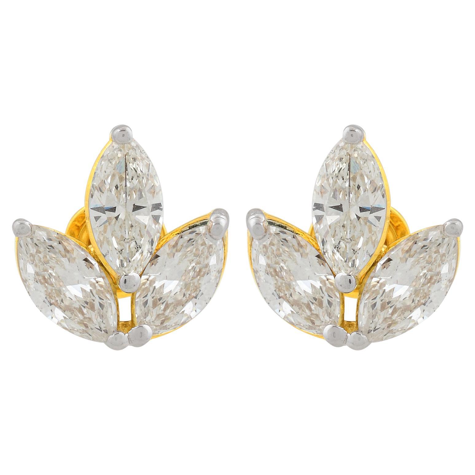 Pendientes de diamantes talla brillante marquesa SI/HI de 1,86 quilates Joyas de oro amarillo de 14k