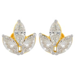 Pendientes de diamantes talla brillante marquesa SI/HI de 1,86 quilates Joyas de oro amarillo de 14k