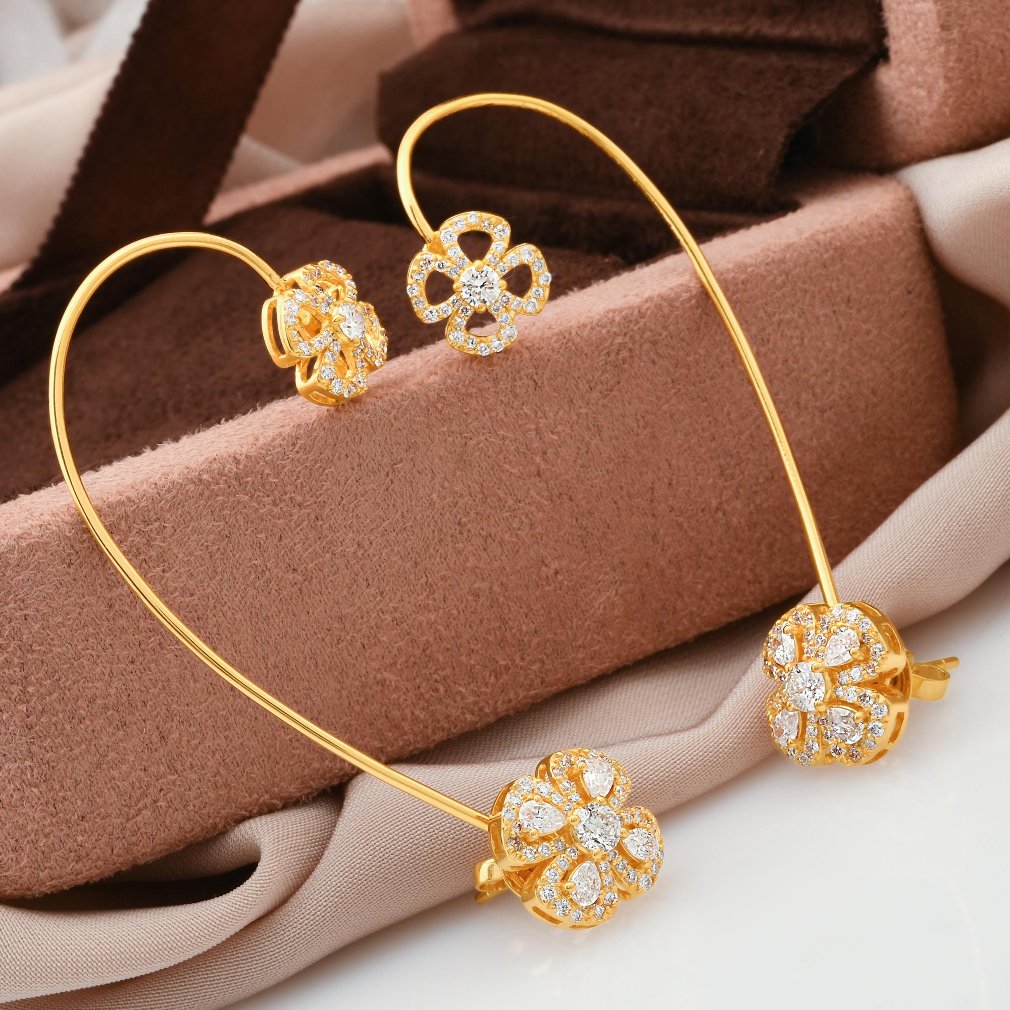 Modern Natural SI/HI Pear Diamond Ear Cuff Earrings 18 Karat Yellow Gold Fine Jewelry For Sale