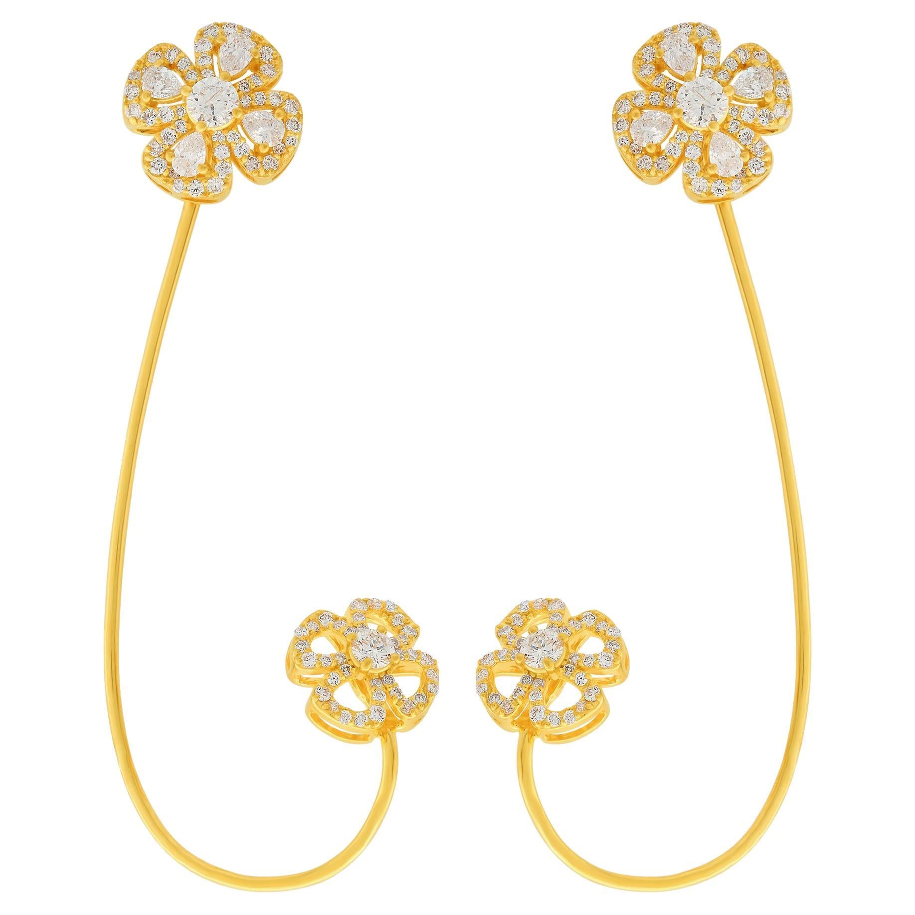 Natural SI/HI Pear Diamond Ear Cuff Earrings 18 Karat Yellow Gold Fine Jewelry For Sale