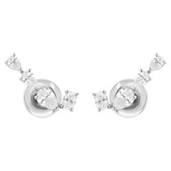 Natural SI/HI Pear & Oval Diamond Ear Climber Earrings 18k White Gold 0.83 Ct