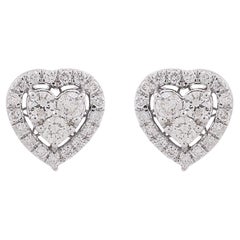 Boucles d'oreilles cœur en diamant rond naturel SI/HI en or blanc 10 carats Bijoux fins