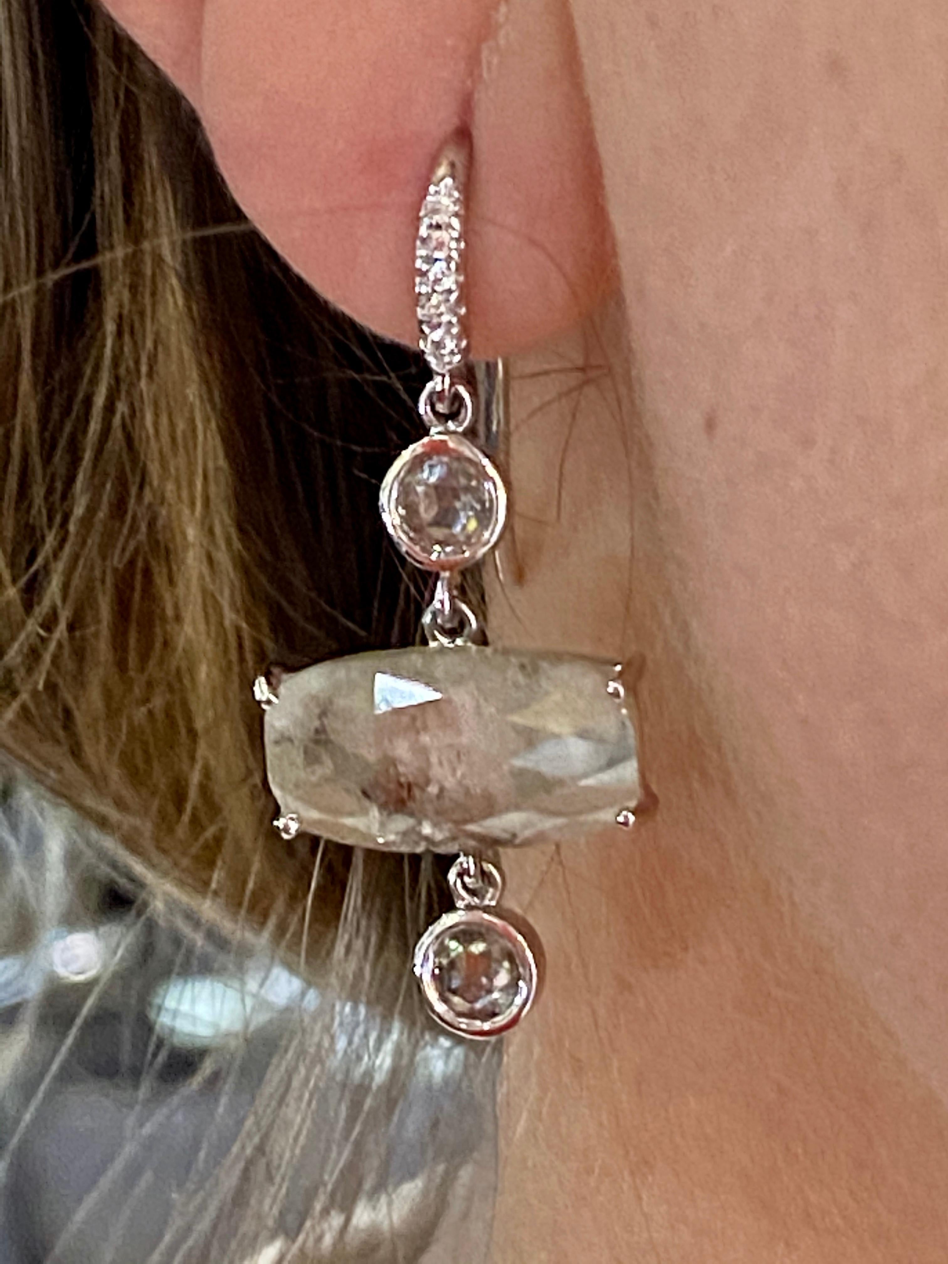 natural diamond 14k white gold drop earrings